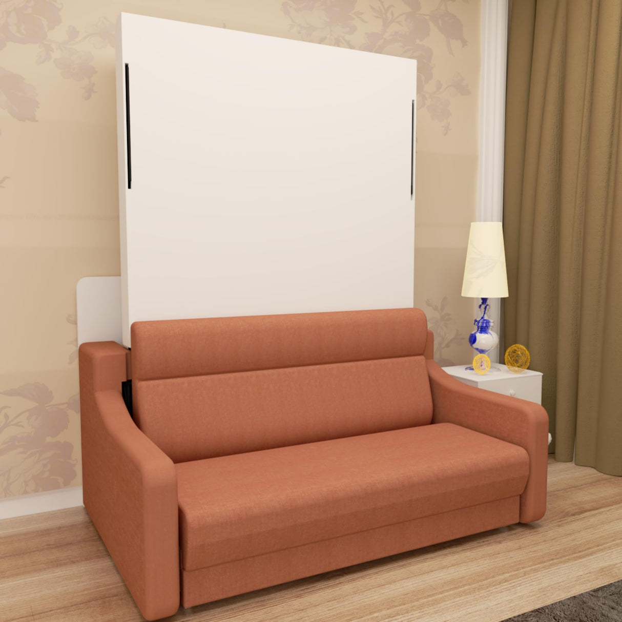 Full Size Murphy Bed, Vertical Wall Bed with Loveseat Sofa Couch, Morden Design Hidden Bed Frame Gas Struts, Space Saving(Not Including Mattress) Gahowlen