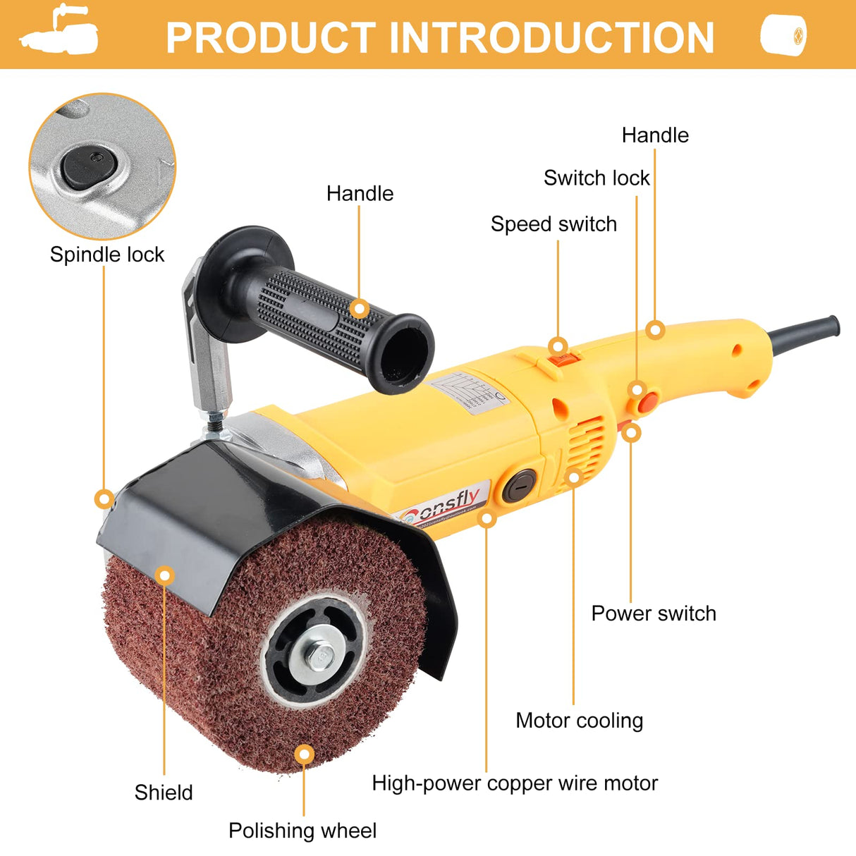 Burnishing Polishing Machine, 2200W Electric Wire Drawing Machine 110V Wheel Polisher Sander with 2 Wheels #80#180#, for Metal Stainless Steel Wood Polishing Consfly