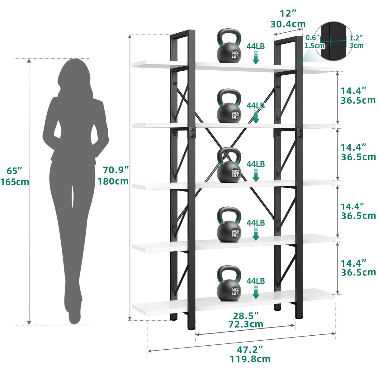 YITAHOME 5 Tier Bookshelf, Freestanding 5 Shelf Bookcases and Bookshelves, Modern Minimalist Furniture Open Display Storage Shelves Books Organizer for Living Room Bedroom Home Office, White YITAHOME