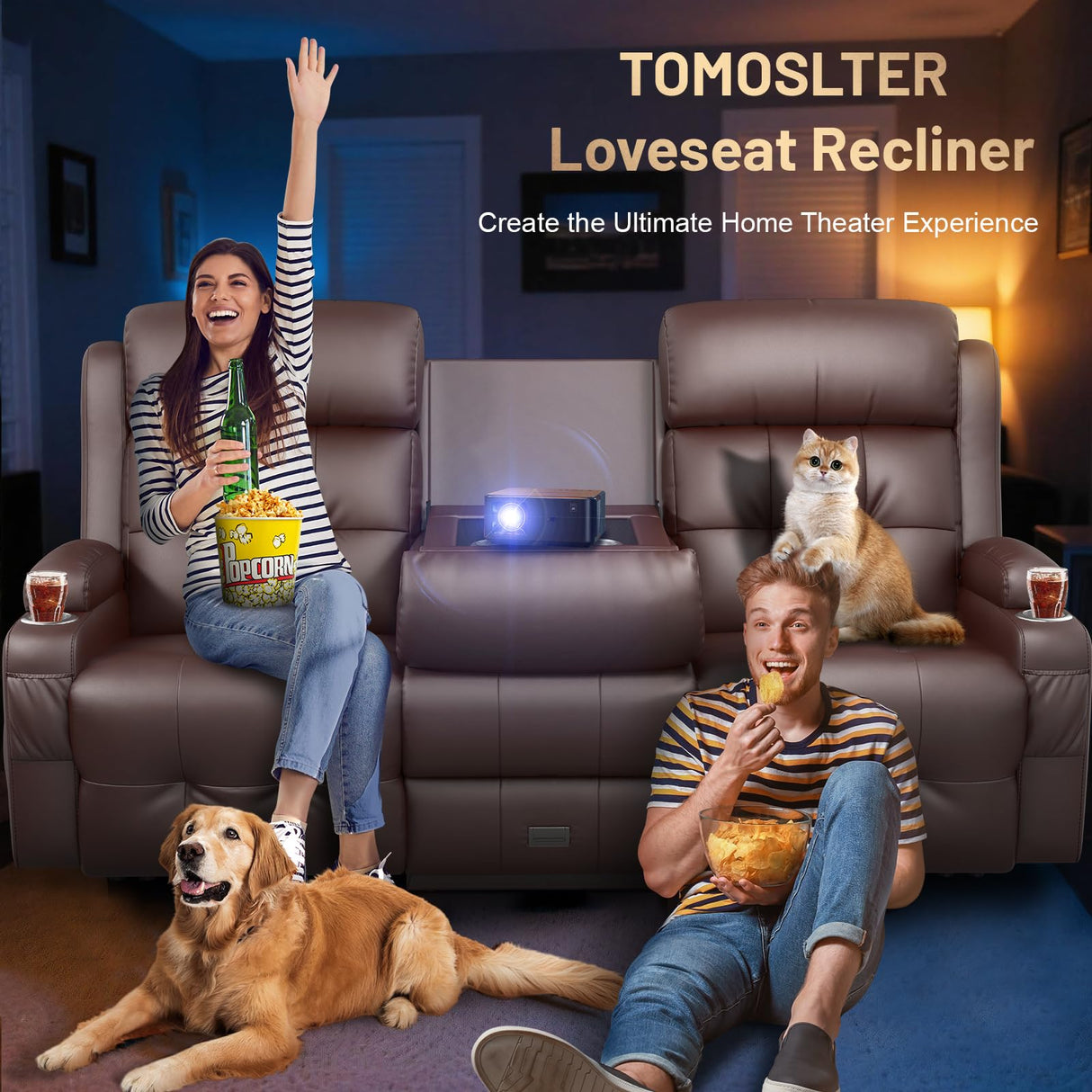 3-Seater Loveseat Recliner Sofa, Home Theater Seating Reclining Couch with Flip Middle Backrest, RV Wall Hugger Sleeper Sofa with Massage, Dawer & Cup Holders, 150° Recline for RV & Living Room TOMOSLTER