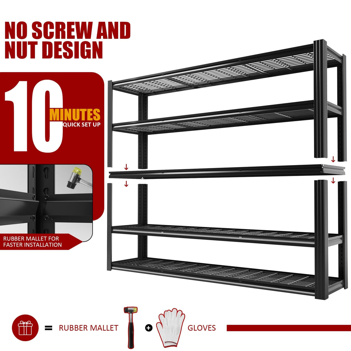 VDEVY 60" W x 72" H x 24" D Garage Shelving Heavy Duty,5 Tier Adjustable Metal Shelves Storage Rack,3030 LBS Large Industrial Shelving Unit for Basement,Warehouse,Garage Organization VDEVY