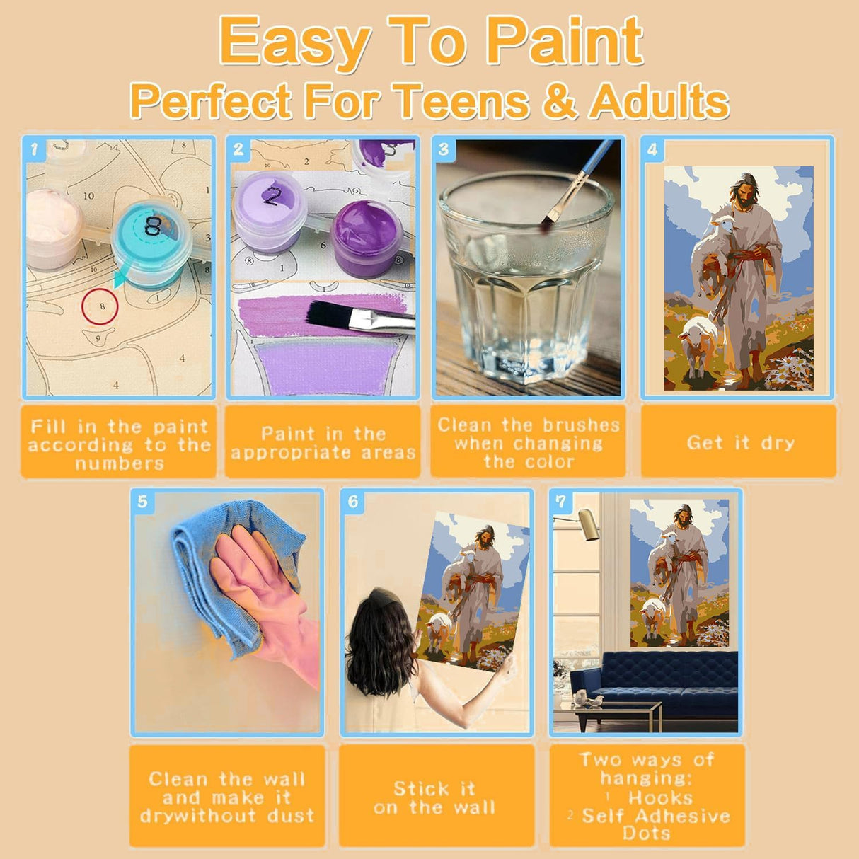 igoodom Paint by Numbers Kit for Adults with Frame and Easel, 20x30cm DIY Acrylic Painting on Canvas with Box, Jesus Paint by Number Set for Home Wall Decor igoodom