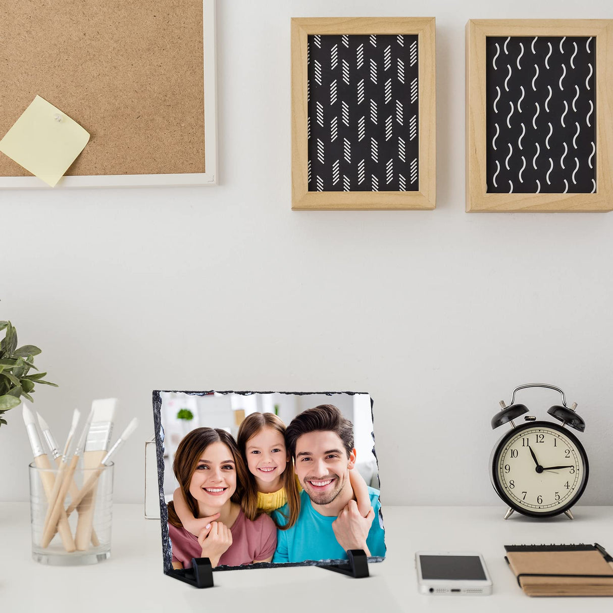 4 Pcs Sublimation Blank Slate Rock Rectangular Custom Stone Slate Picture Frame Matte Heat Transfer Rock Photo Plaque with Display Stand for Desktop Souvenir DIY Gift Decoration (5.9 X 7.9 Inch) Gersoniel