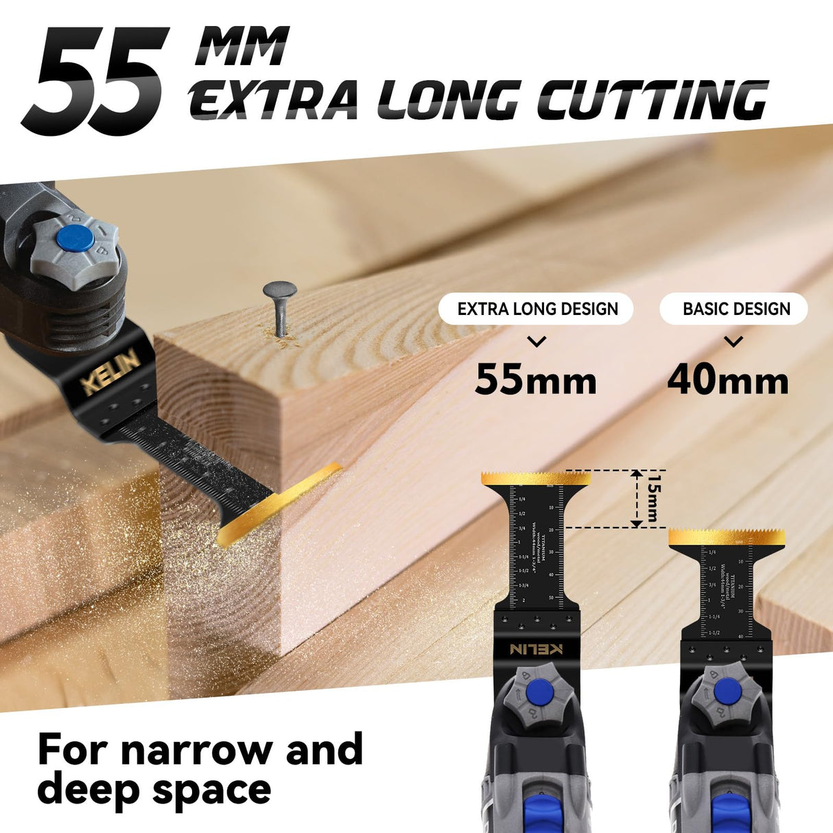 18 PCS Titanium Oscillating Tool Saw Blades with Stainless Steel Scraper and Semicircle Blades Kit, Universal Multi Tool Blades for Light Metal Sheet Pipe and Wood (NOT for Star Lock Interface) KELIN