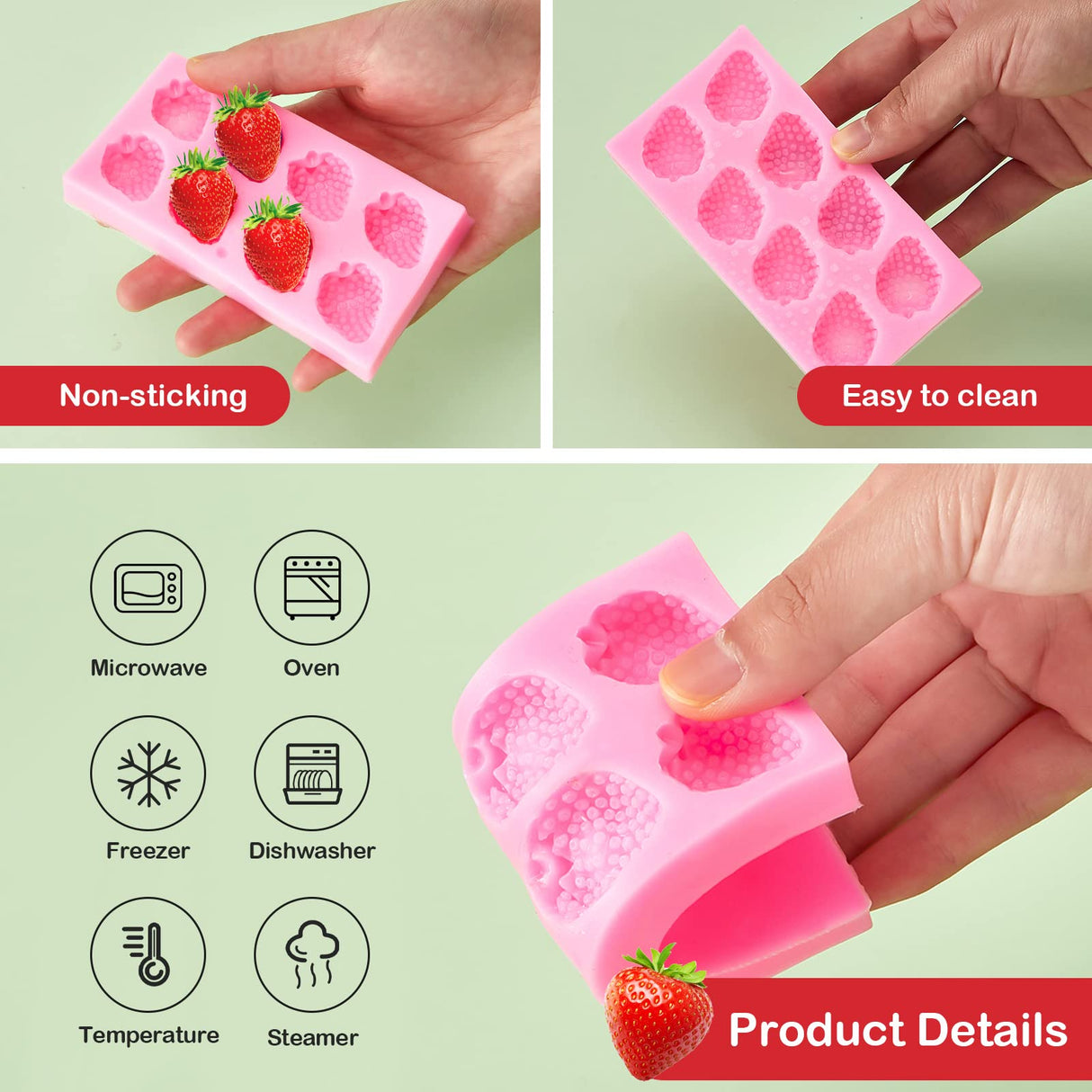3 Pcs 3D Strawberry and Flowers Silicone Mold Strawberry Baking Mold Fruit Fondant Handmade Candy Jelly Bakeware for Baking Chocolate Pan Cake Kid Cupcake Soap Candle Clay Resin Wax Making Cunhill
