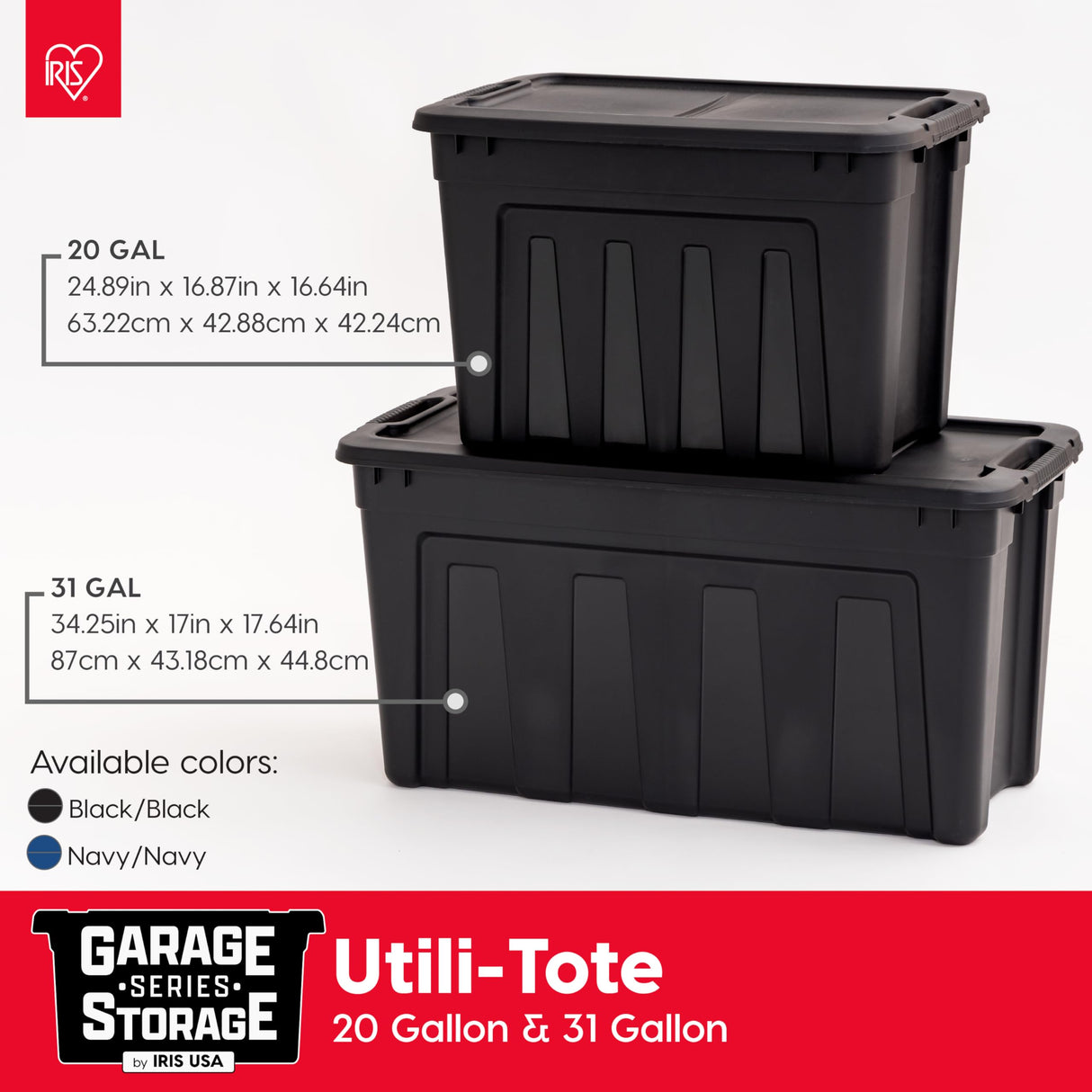 IRIS USA 31 Gallon Heavy Duty Storage Totes with Easy-Grip Handles, 4 Pack - Large Bins with Lids Garage Organizing Tubs, Durable Stackable Utility Containers, Made in USA - Black Iris Ohyama
