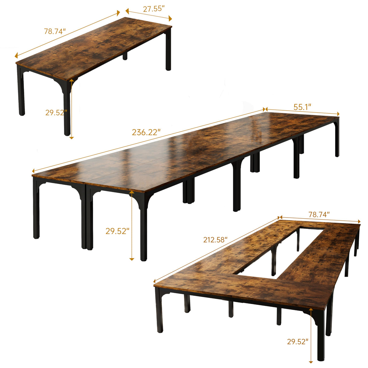 Trggivs 19FT Conference Table, Super Sturdy Large Rectangle Meeting Seminar Table for 16-22 Person, Long Business Tables, 6 Pcs Brown Trggivs