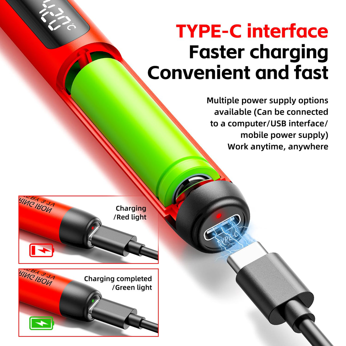 Cordless USB Rechargeable Portable Soldering Iron, Digital adjustable display screen, Heating Core, Soldering Iron Cord, Rosin, Soldering Iron Stand, Storage Case MEAKEST
