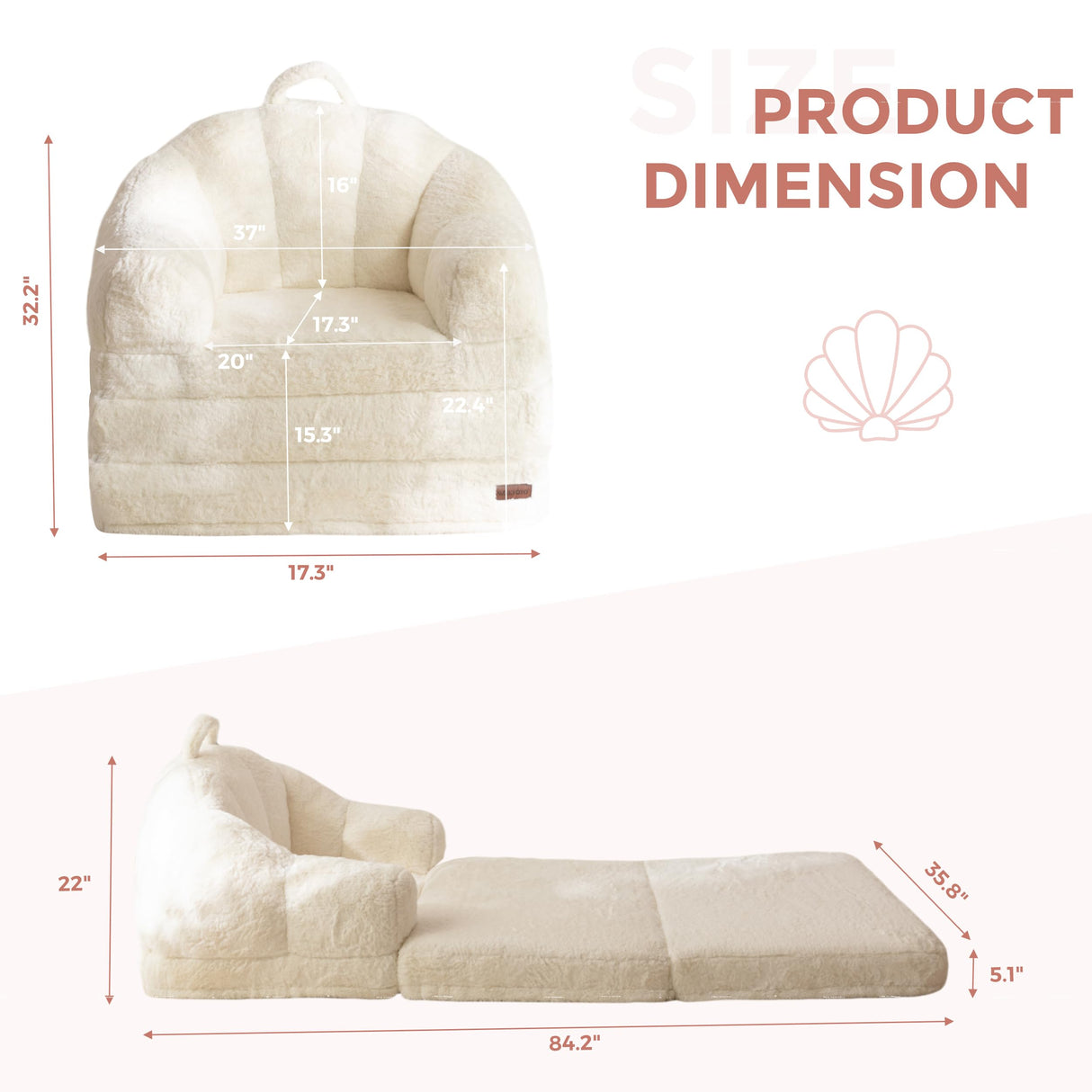 MAXYOYO Folding Sofa Bed, 2 in 1 Convertible Sofa to Lounger Comfy Single Bean Bag Chair for Adults, Floor Sleeper Couch with Handle, Faux Fur Couch Bed for Living Room Bedroom, Beige MAXYOYO