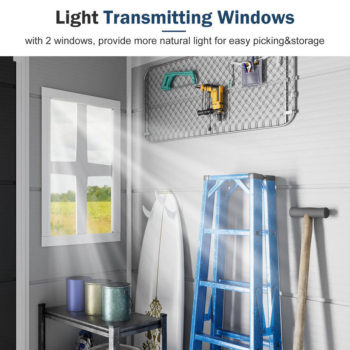 8x6 FT Resin Storage Sheds with Floor Windows, Waterproof Plastic Outdoor Shed Kit, Outside Tools Sheds for Backyard Garden Patio Lawn WELYAS