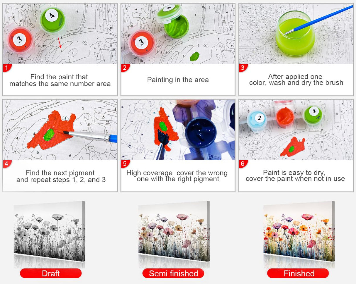 TUMOVO Colorful Flower Field Paint by Numbers for Adults Ages 8-12 Watercolor DIY Arts Craft Beginner Abstract Floral Paint by Number Kit Oil Painting Adult Paint by Number Kits On Canvas 16"x20" TUMOVO