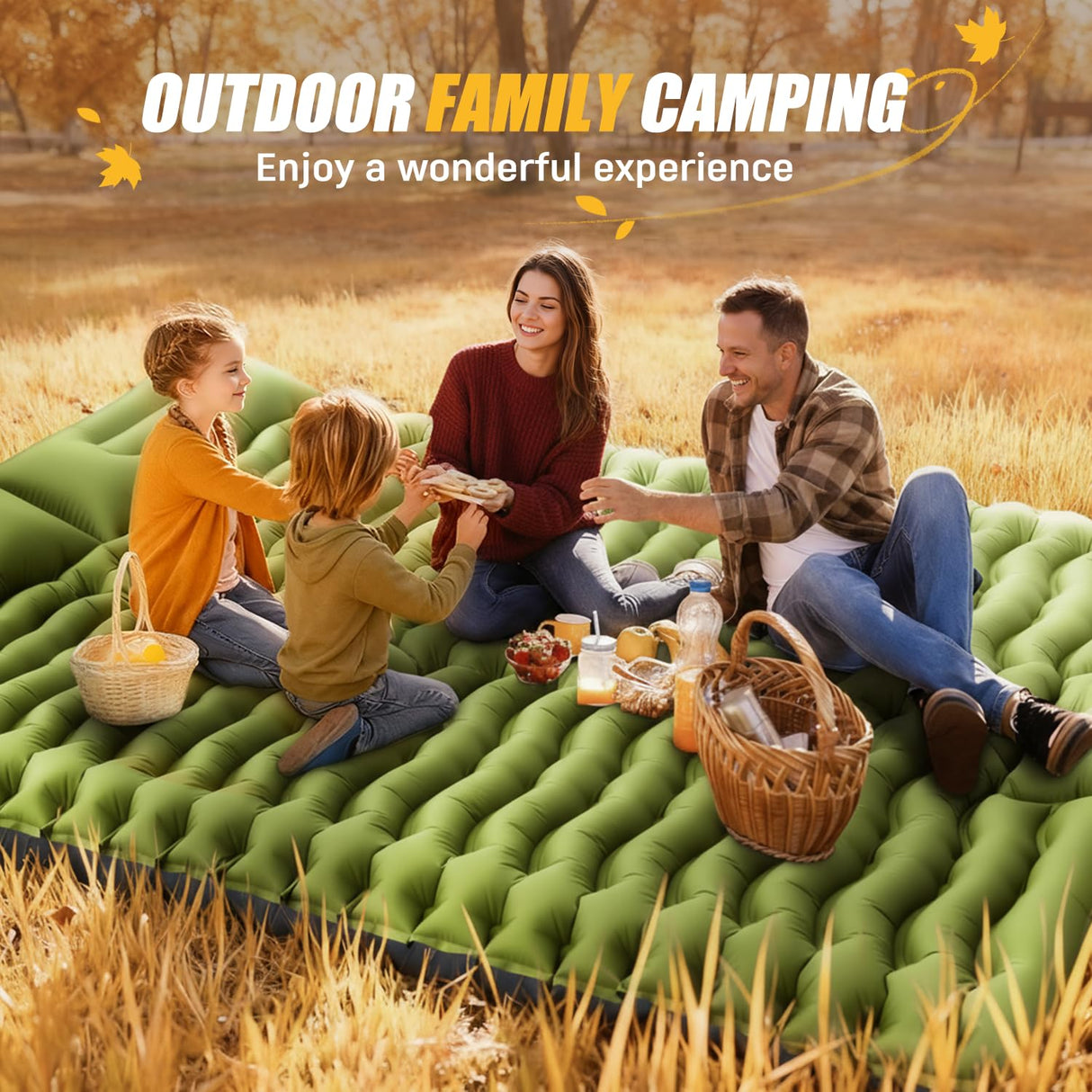 Yuzonc Double Sleeping Pad - Self Inflating 4" Extra-Thick for 2 Person with Pillow Built-in Foot Pump Inflatable Sleeping Mat for Backpacking, Hiking, Traveling, Tent, Portable Camping Mat Yuzonc