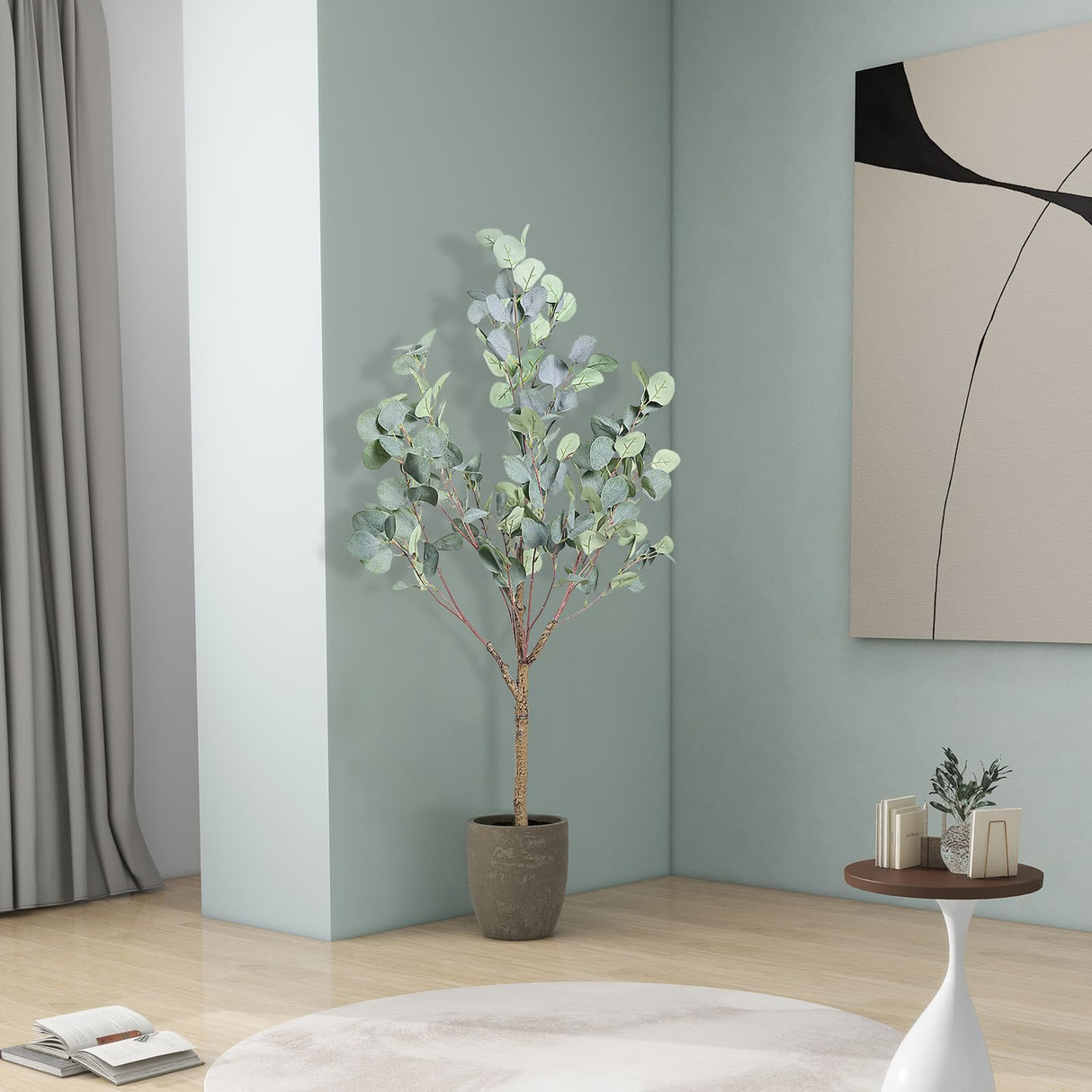 Artificial Eucalyptus Tree, 4FT Tall Faux Eucalyptus Tree, Artificial Plants with Realistic Trunk and Lifelike Leaves for Home Office Decor 4FT Fake Eucalyptus Tree for Home House Office Décor CETRD