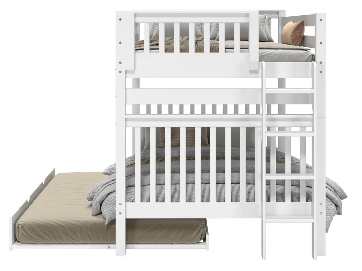 Bedz King BK981EL-Full-Trundle Bunk Bed, Full over Full, White Bedz King