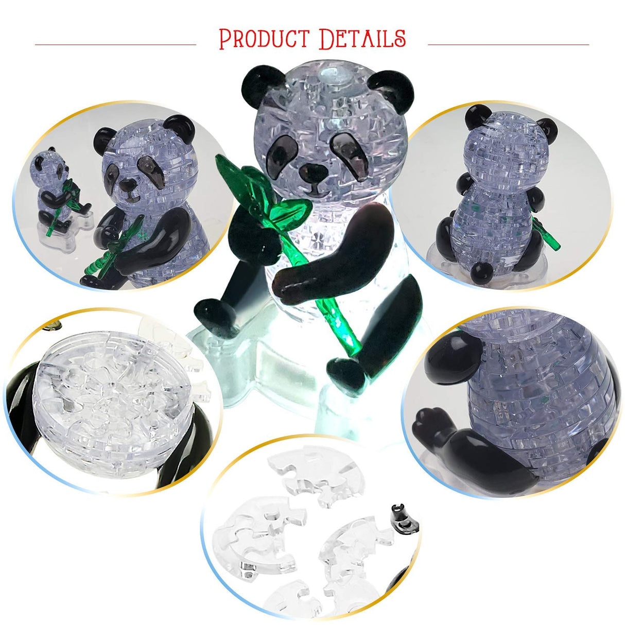 Coolplay 3D Crystal Puzzle Panda Gifts, Desk Toys with Light-Up Base 58 Pieces Coolplay