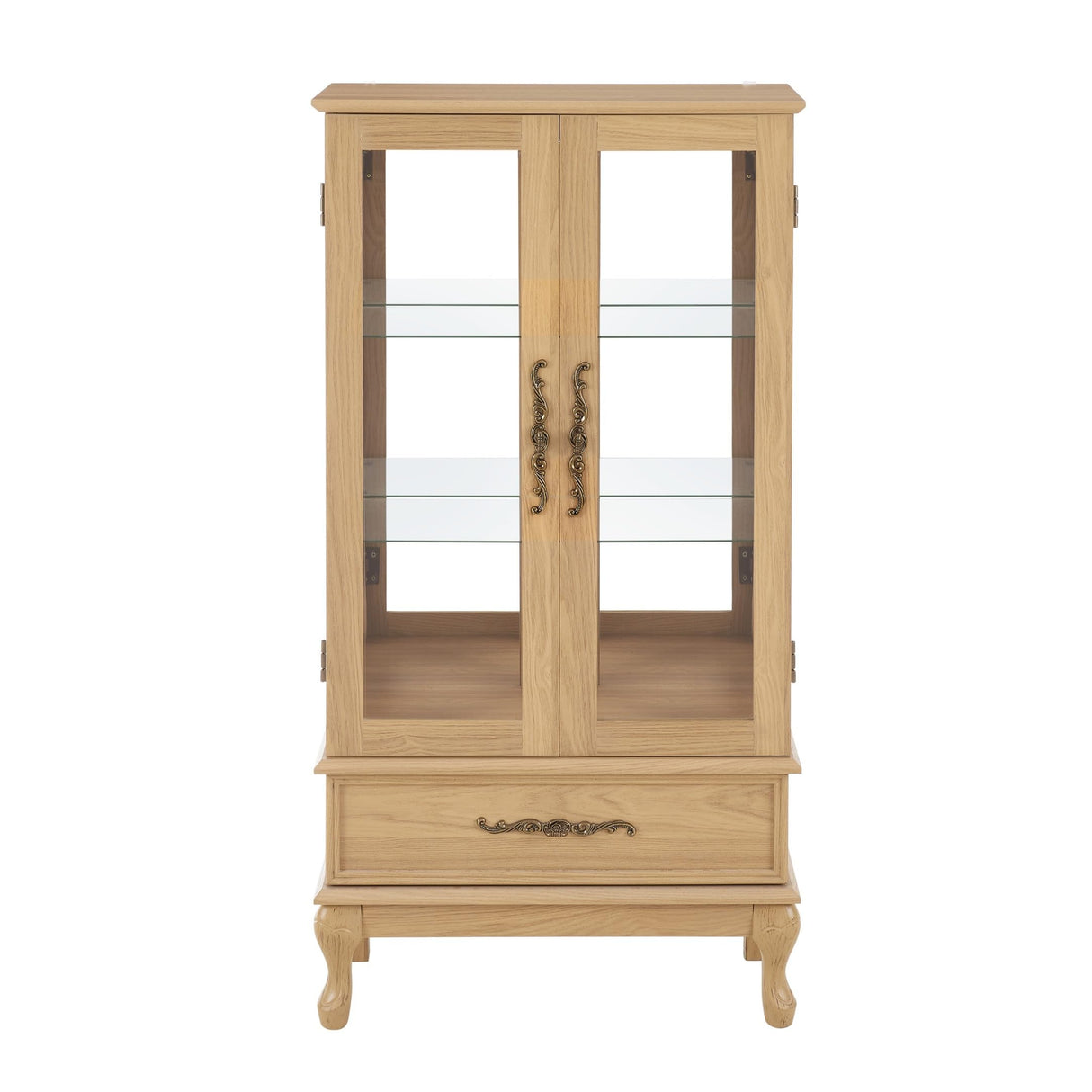 Eyisean Glass Display Cabinet, 52" H Curio Cabinet with Adjustable Shelves and Mirrored Back Panel, Wooden China Cabinet with Light Bulb, Rack for Living Room Storage (Oak - LED) Eyisean