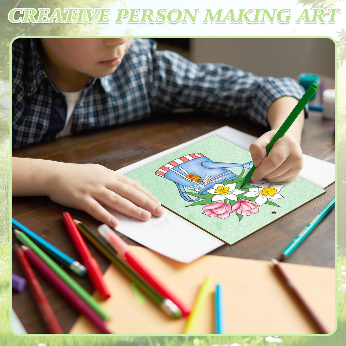 COCHIE 10 Pieces Large Spring Unfinished Wood Crafts to Paint for Adults and Kids, Bulk Predrilled Wooden Ornaments for Painting, Tulips Flowers Paintable Wood Slices Craft Supplies with Ropes COCHIE