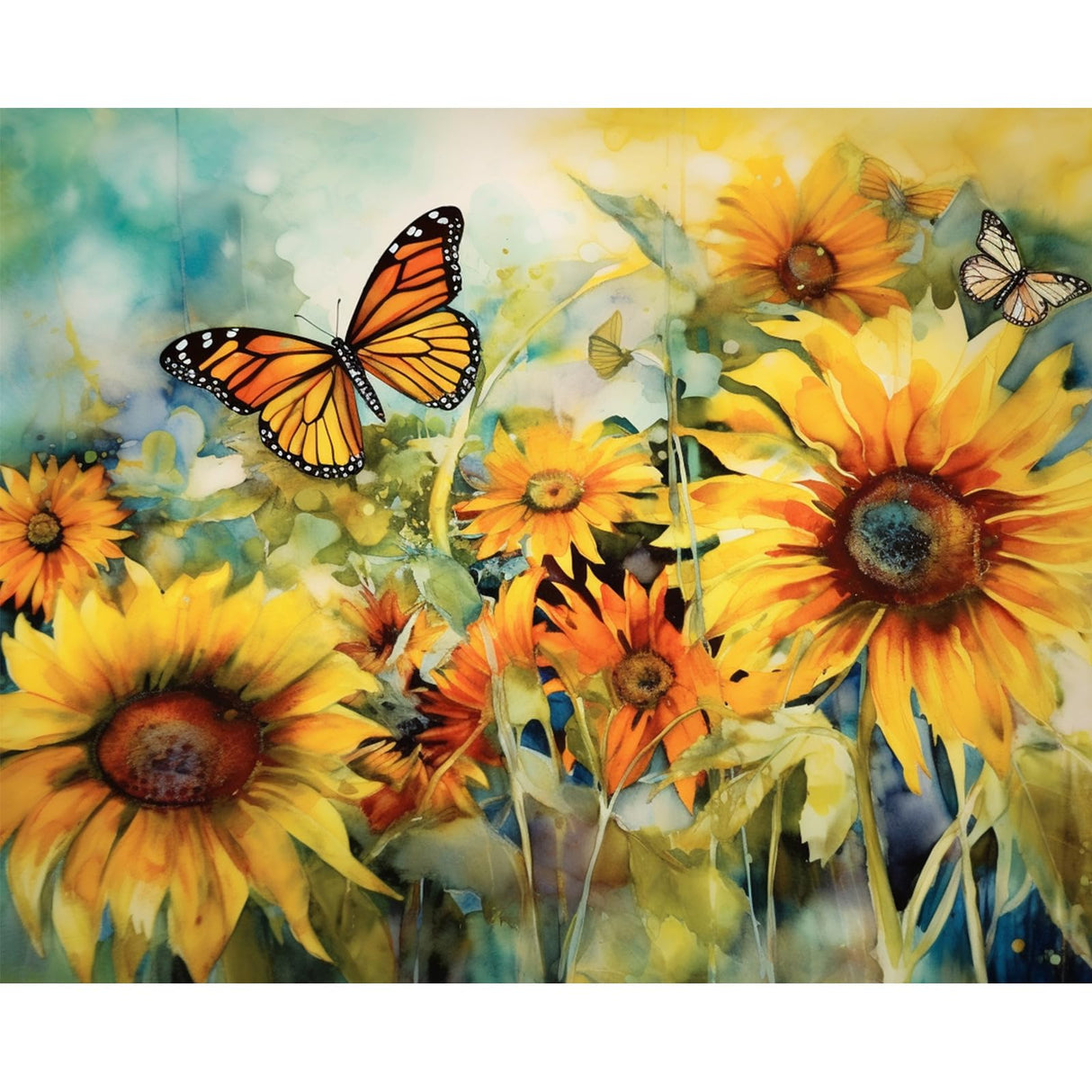 Tucocoo Sunflowers Landscape Paint by Number for Adults, DIY Digital Oil Painting Kits on Canvas with Brushes and Acrylic Pigment, Butterflies Flowers Close-up for Home Decor 16x20 inch (Frameless) Tucocoo