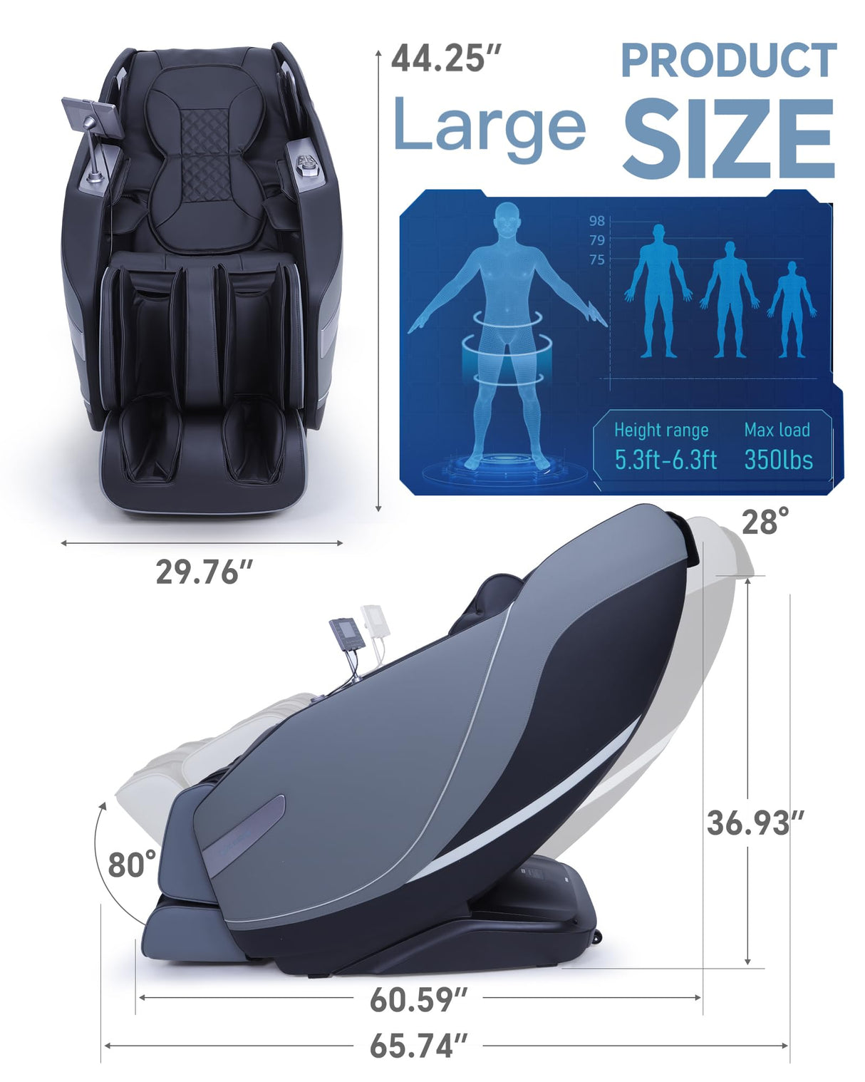 Stylish Massage Chair Full Body Zero Gravity Massage Chair Rocking Sleep Mode 3D SL Yoga Stretch Massage with Heat 12+ Modes Upgraded Calf +11cm Wireless Phone Charge Screen Touch Large Size Black UIIU