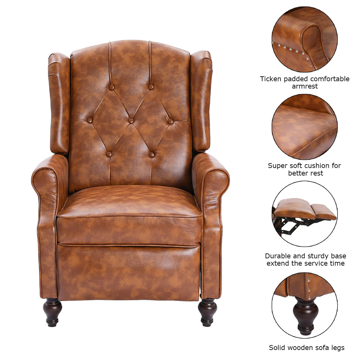 B BAIJIAWEI Massage Recliner Wingback Chair with Heat, Tufted Fabric Armchair, Push Back Recliner with Remote Control, Adjustable Backrest & Heating Function for Living Room (Pu Brown) B BAIJIAWEI