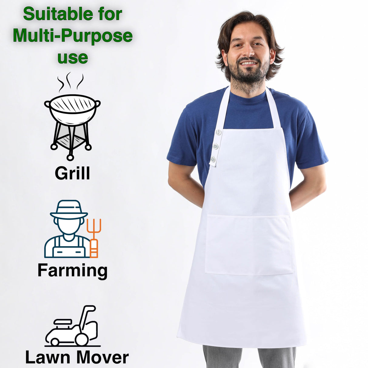 TOSHE Kitchen Apron Waterdrop Resistant Cotton Apron with adjustable Aprons for Women with Pockets 10 Color option Cooking White Apron(White) TOSHE