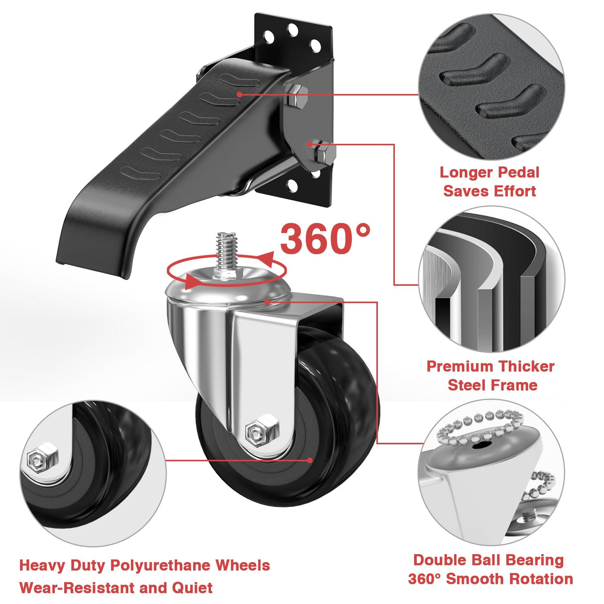 DOZAWA Workbench Stepdown Caster, 700 Lbs Casters Wheels Set of 4 Heavy Duty Steel, 2.5" All Steel Construction Urethane Wheels with Screws & Screwdriver DOZAWA
