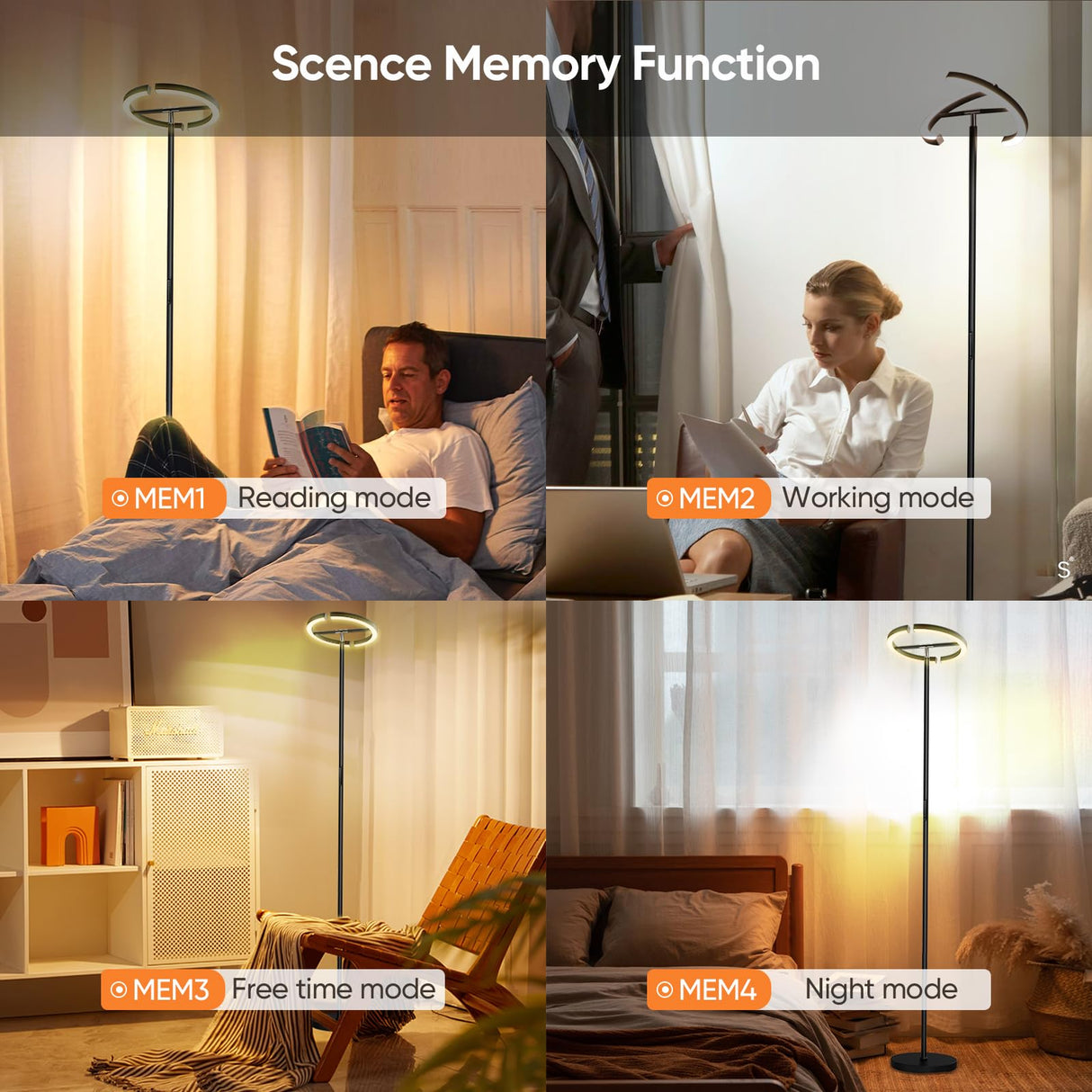 Floor Lamps for Living Room,SIBRILLE Modern Stepless Dimmable Standing Lamp 3000-6000K,22W LED Rotatable Reading Standing Light,Touch&Remote Control Uplighter Floor Lamp for Living Room Bedroom Office SIBRILLE