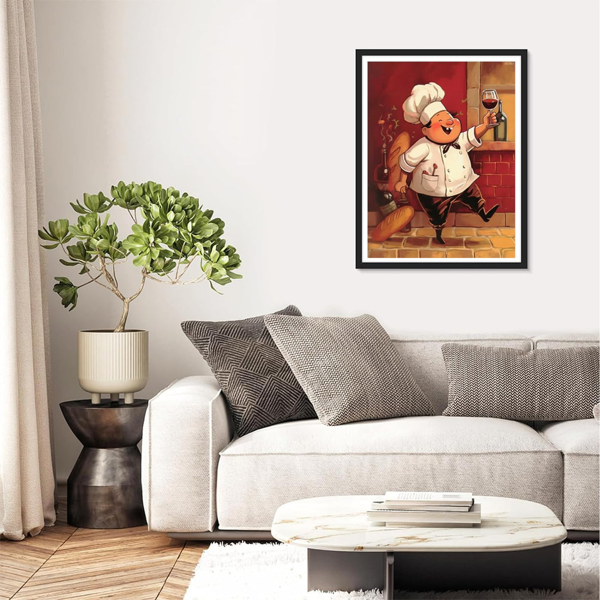 QAZWSX Bread Red Wine Chef Diamond Art Painting Kits for Adult, Cook 5D Diamond Art for Adults, Round Drill Painting by Diamonds Art and Crafts for Home Wall Decor Gift 12x16 Inch QAZWSX