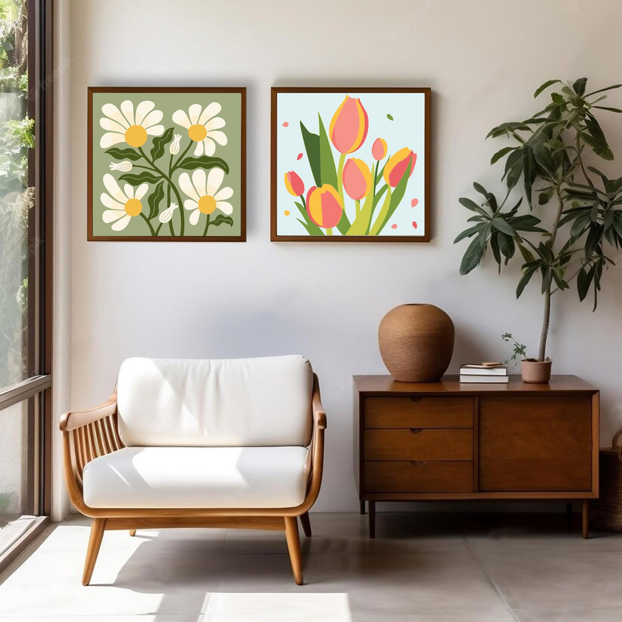 cupmod 2 Pack Framed Paint by Number for Kids,Easy Flower Painting Paint by Numbers Kits on Canvas,DIY Acrylic Oil Painting for Home Wall Decor(8x8inch) cupmod