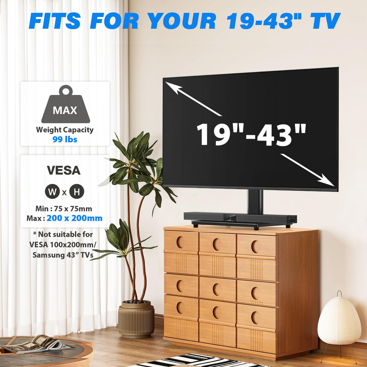 Rfiver Universal Swivel Tabletop TV Stand for Flat Screens 23 24 26 32 39 40 42 43 Inch, Heavy Duty Center Pedestal Stand Replacement with Black Tempered Glass Base and Height Adjustable Mount Rfiver