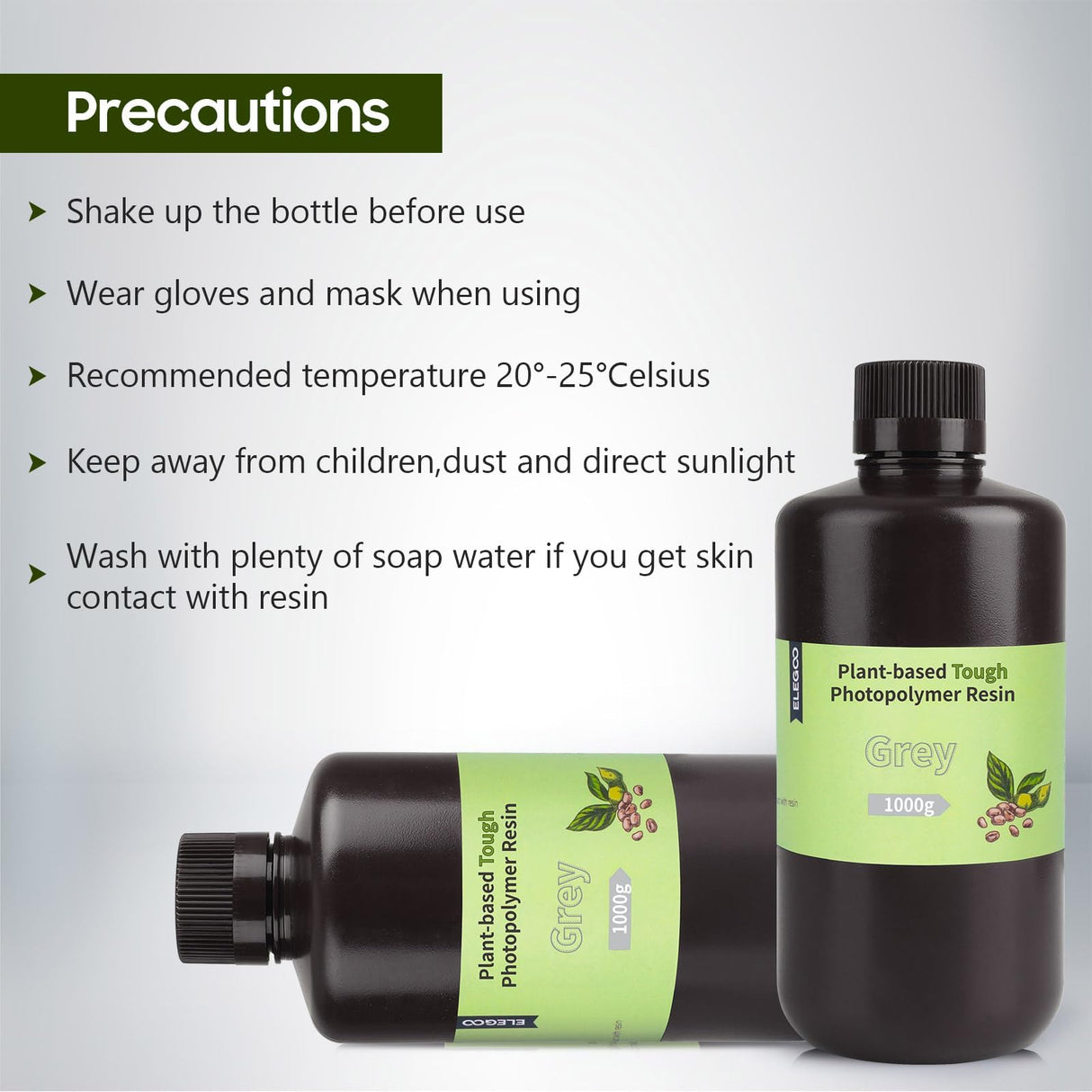 ELEGOO ABS-Like Plant-Based 3D Printer Resin with Low Odor and High Precision, 405nm UV Curing Resin for Mars Saturn Jupiter MSLA DLP LCD 3D Printing - Clear Green 2000g ELEGOO