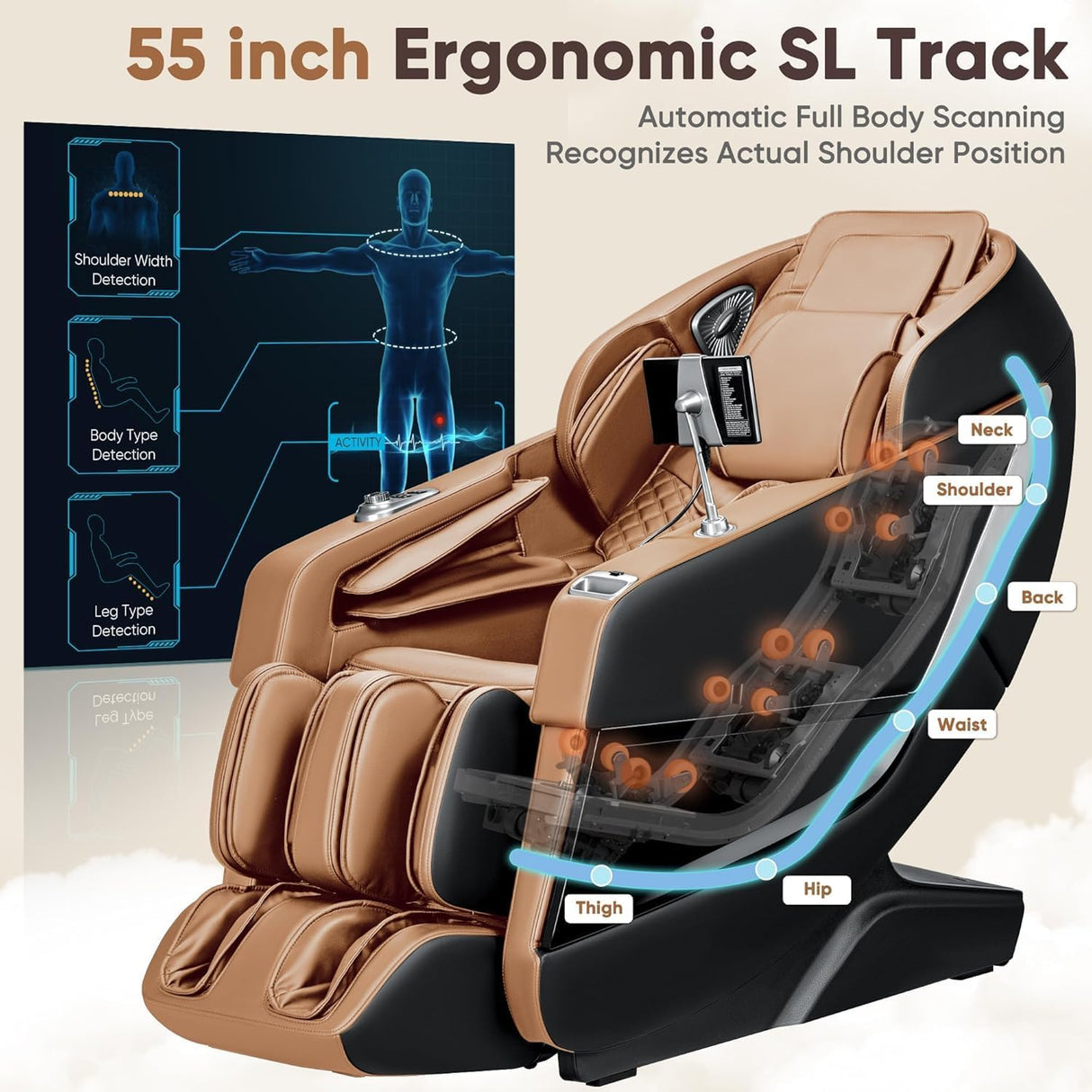Homall 2025 Zero Gravity Full Body Massage Chair with SL-Track, Heating & AI Voice Control Shiatsu, Kneading, Tapping 8 Auto Programs 32 Airbags (Brown) Homall