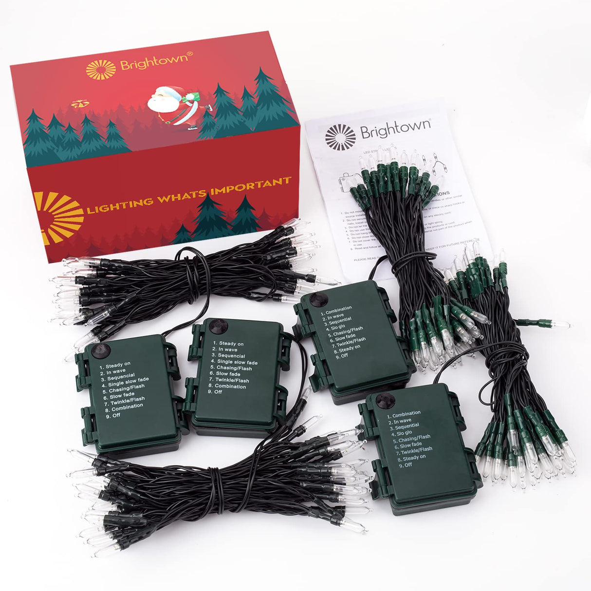 Battery Operated Christmas Lights 4 Pack 18 Feet 50 LED Clear Mini String Lights with 8 Modes Waterproof Tree Lights for Xmas Outdoor Indoor Holiday Party Garden Decor, Warm White Brightown