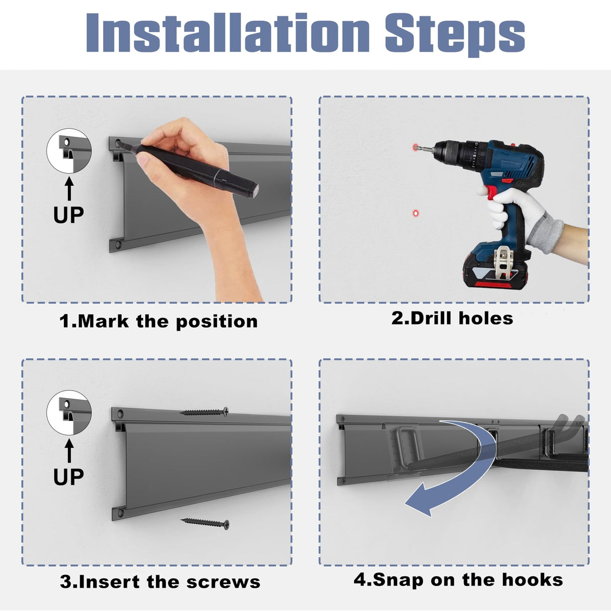 WALMANN Wall Mounted Garden Tool Organizer for Garage, Heavy Duty Folding Chair Storage Rack, 11-Inch Tools Storage Hooks for Shovels, Rakes, Ladders, Hold Up to 400 lbs WALMANN