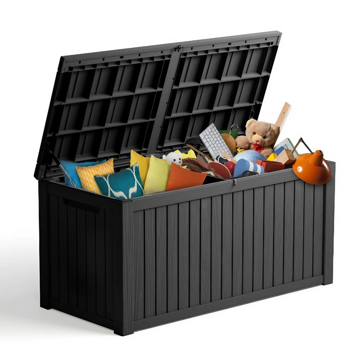 KFY Deck box,180 gallon indoor and outdoor storage box, Waterproof and sun-resistant resin material box, suitable for swimming pools, outdoor patios, garages(black) KFY