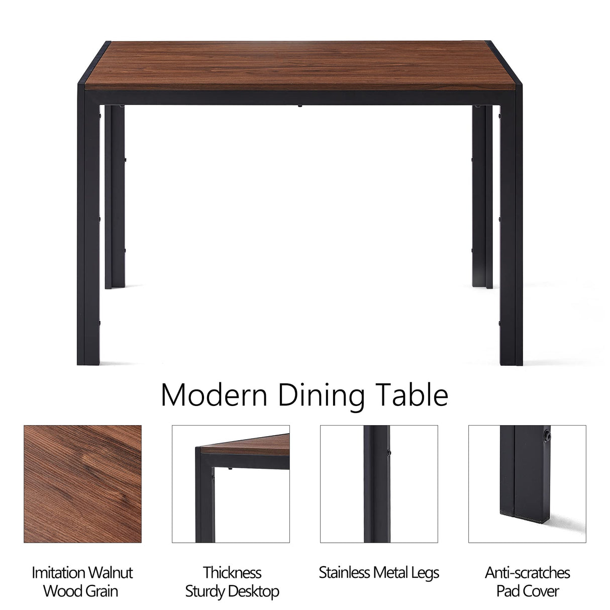 Homedot Modern Mid-Century Dining Table Walnut with Metal Frame, 47" Rectangular Kitchen Table Imitation Wood Home Office Desk Wooden Kitchen Table with Thick Tabletop for Small Spaces, Apartment Homedot