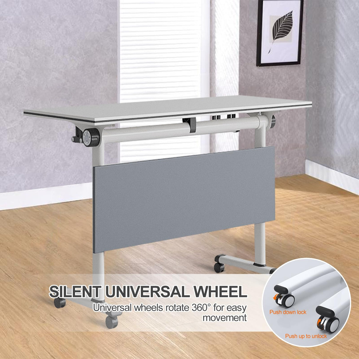 Jklmzpf Conference Table, Folding Office Conference Room Tables on Wheels, Flip Top Mobile Meeting Training Table with White Tabletop, Rectangular Classroom Seminar Tables Multifunctiona Modular Desk Jklmzpf