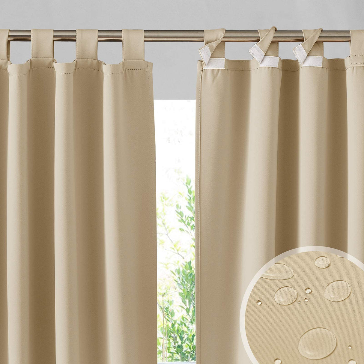 RYB HOME Patio Curtains Outdoor 2 Panels - Detachable Top Waterproof Outdoor Blackout Curtains Drapes for Porch Pergola Gezebo Cabana Sun Room Deck, W 52 x L 84 inch Long, Beige RYB HOME