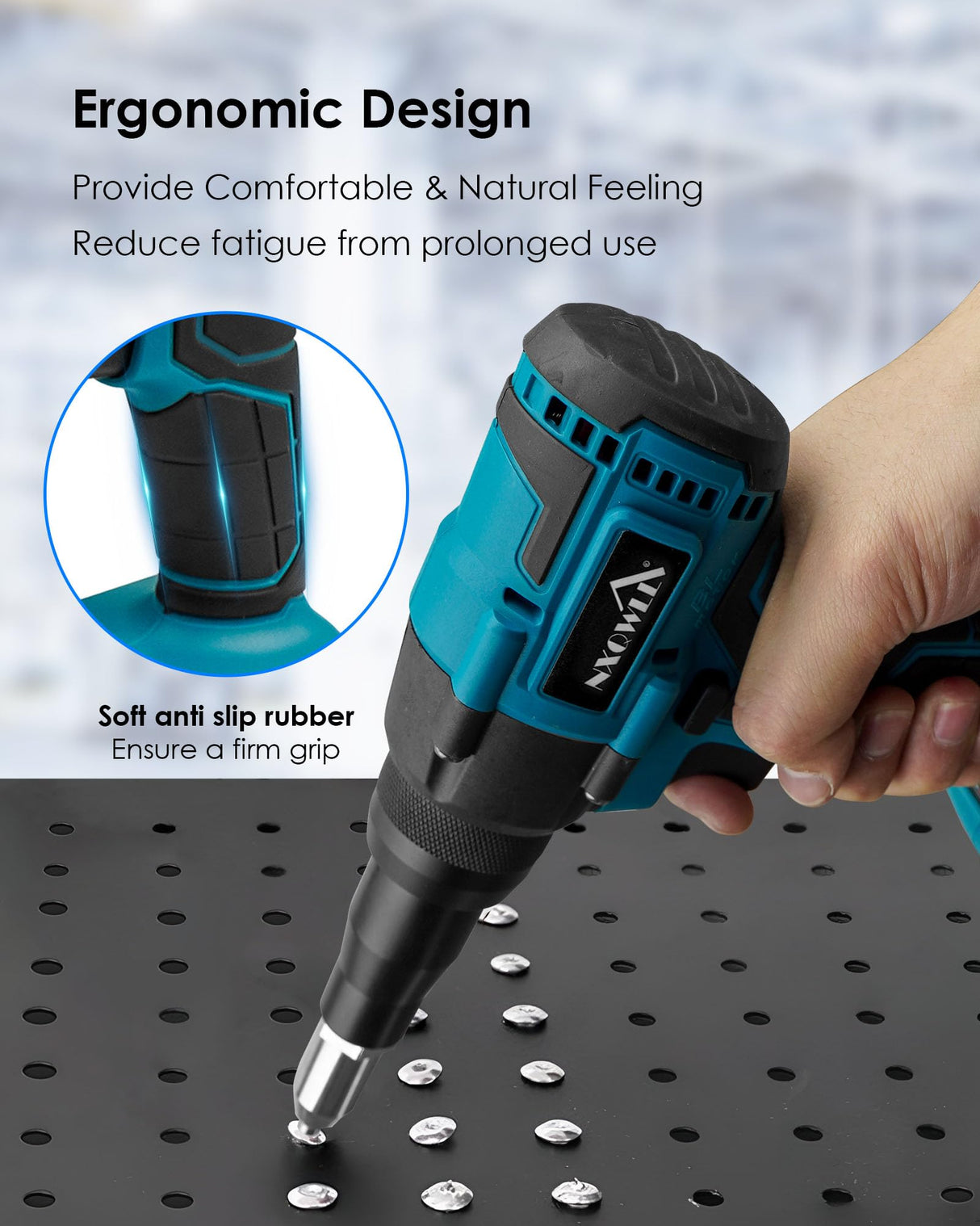 NXQWLL Cordless Rivet Gun, Electric Brushless Blind Rivet Tool Kit with Charger and 2 Batteries, Portable Electric Rivet Gun Kit for 1/8", 5/32", 3/16" Rivets NXQWLL