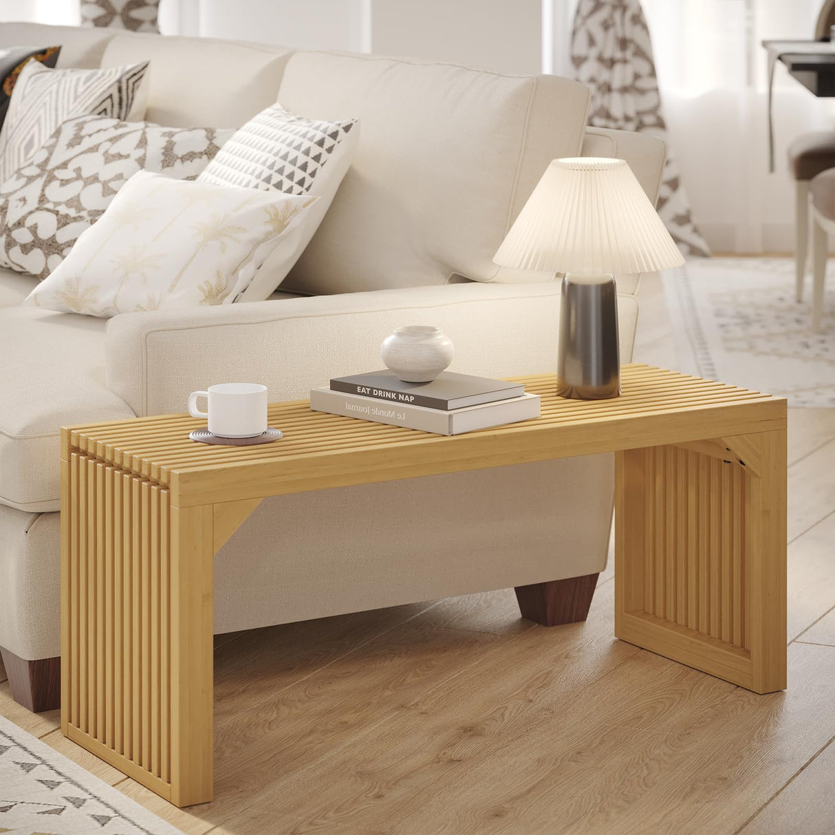 ROOMTEC 35" Dining Bench, Indoor Wood Bench for Entryway,Living Room,Kitchen and Bedroom (Nature, Long Bench) ROOMTEC