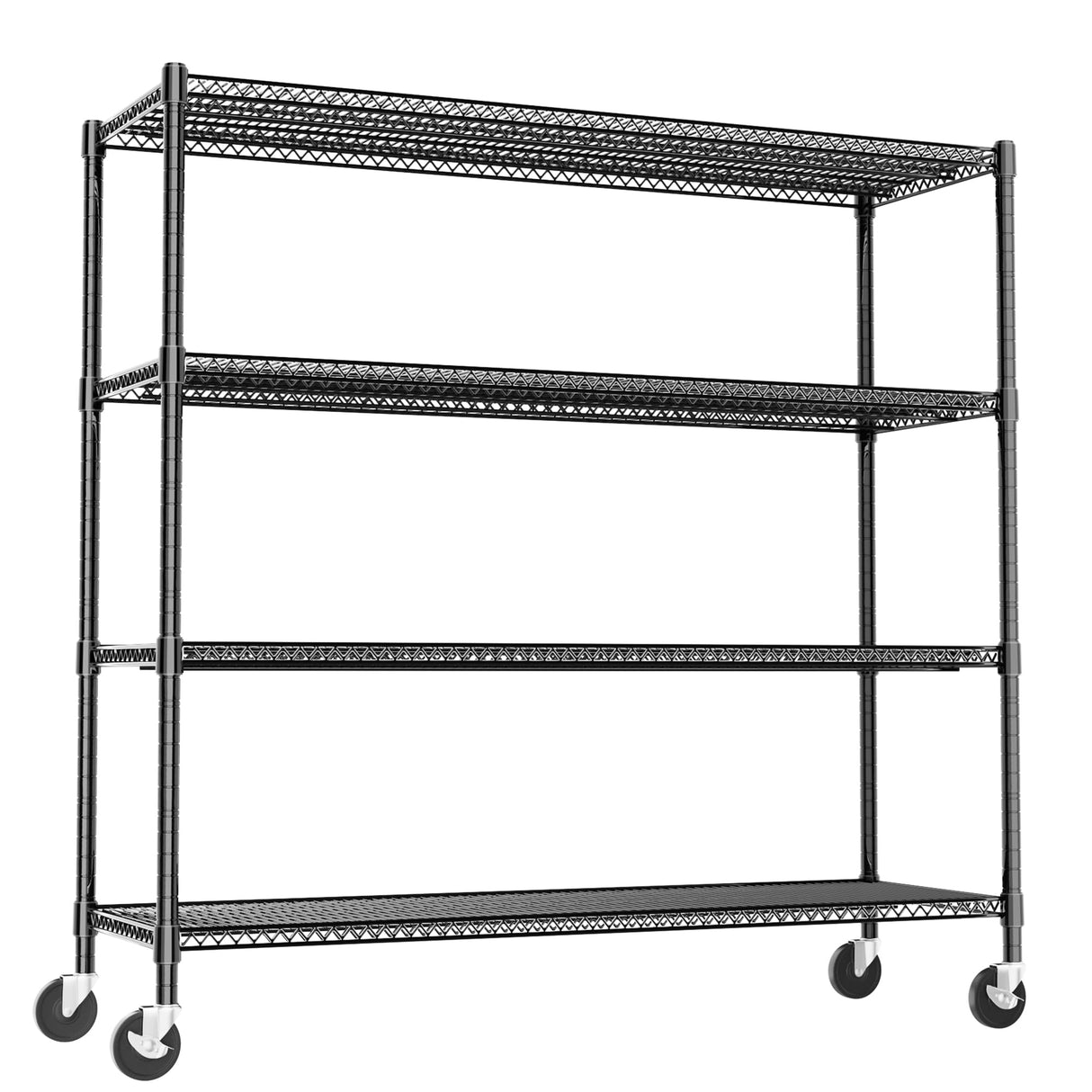 Heavy Duty Shelving, 76.2" H Garage Shelving Unit with Wheels, 4-Tier Garage Storage Shelves Metal Shelves Rack, Adjustable Industrial Shelving for Warehouse Storage, 60" W x 24" D x 76.2" H, Black GIOTORENT