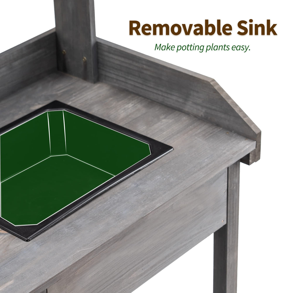 MCombo Potting Bench, Outdoor Garden Potting Table with Dry Sink, Drawer, Storage Shelves, Natural Wooden Work Station for Patio, Backyard and Porch 0458 (Grey) MCombo