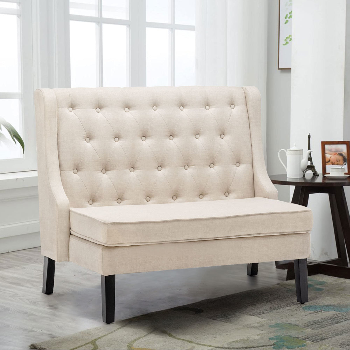 Andeworld Modern Tufted Loveaseat Settee Sofa Bench High Back with Arms Upholstered Couch for Dining Living Room Hallway or Entryway Seating,Beige Andeworld