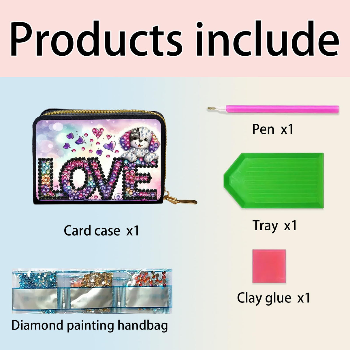 yzARTche Diamond Art Painting Credit Card Wallet, RFID Blocking 5D Gem Art PU Leather Zipper Card Holder Wallet for Women-01-LOVE Dog yzARTche