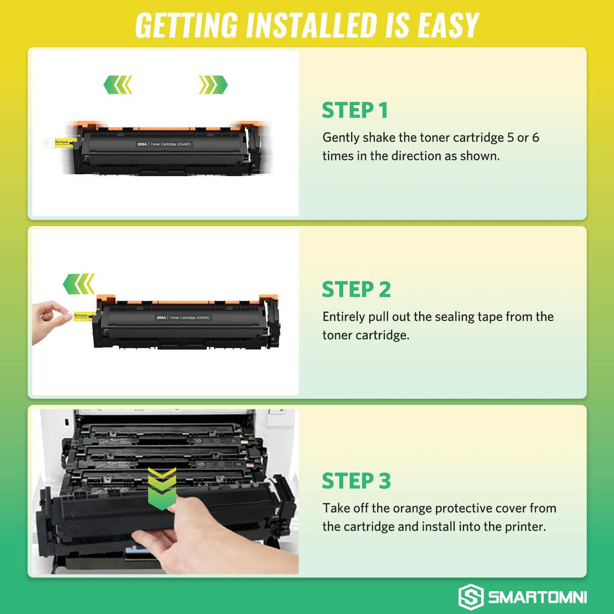 206A Toner Cartridges 4 Pack (with Chip) Works with HP Color Pro MFP M283fdw M283cdw, Pro M255dw M255nw, MFP M282nw M283 M282 M255 Printer | W2110A W2111A W2112A W2113A 206X W2110X S SMARTOMNI