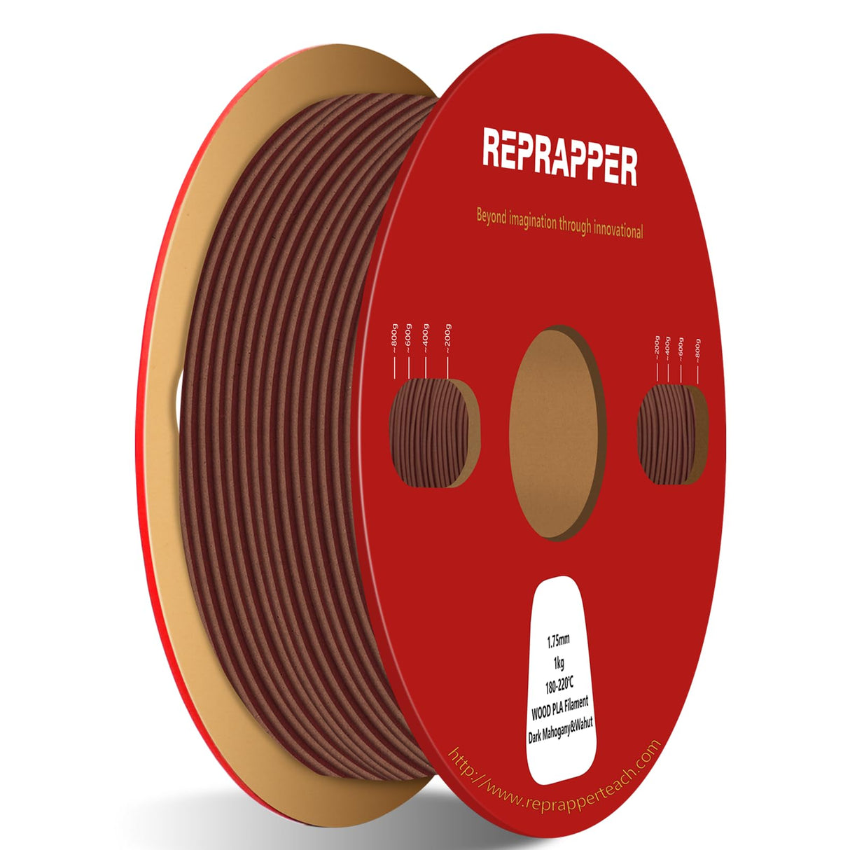 Reprapper Wood PLA, Wood Dual Color PLA Filament 1.75mm, 3D Printer Filament with Real Wood Fiber, Dark Mahogany/Walnut, 1000g RepRapper