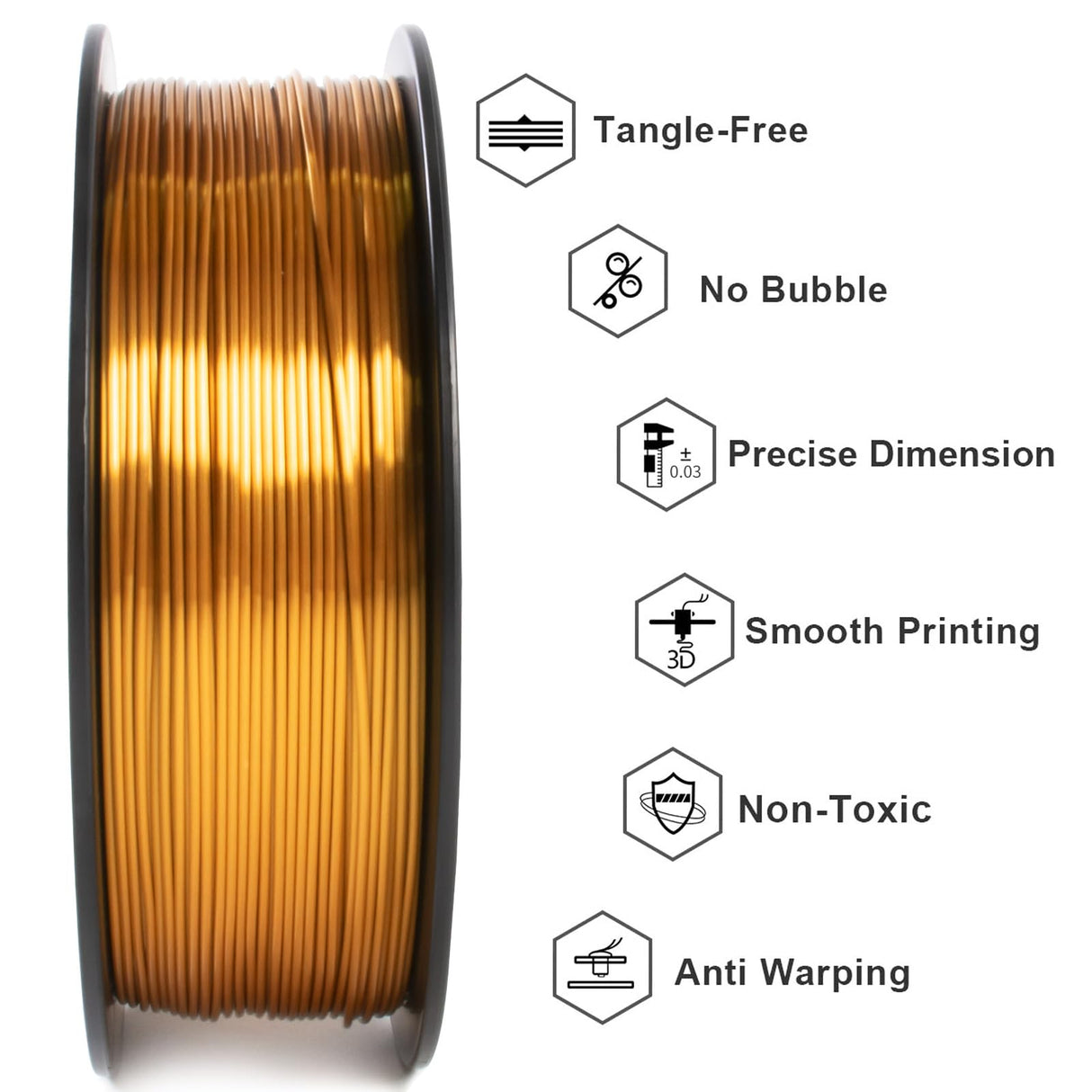 Geeetech Silk PLA Filament 1.75mm for 3D Printer , Metal-Like Shiny Consumable 1kg (2.2lbs) 1 Spool, Dimensional Accuracy +/- 0.03 mm, Silk Gold Geeetech