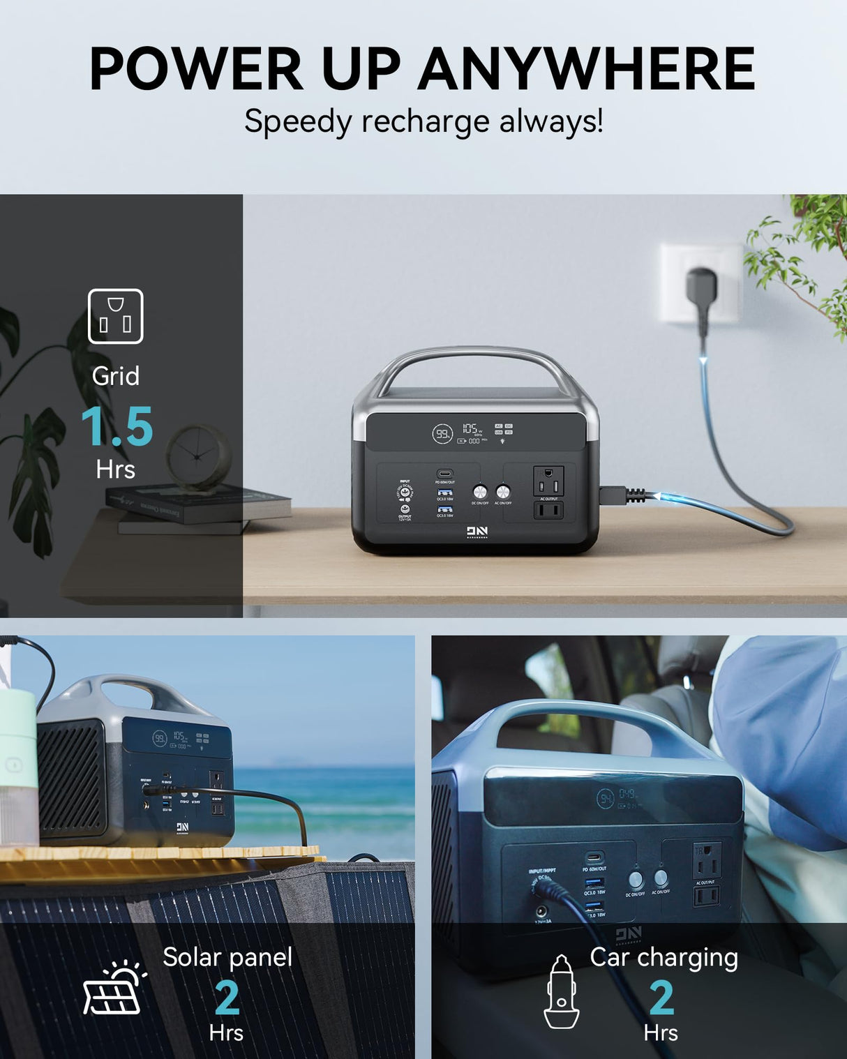 DaranEner Portable Power Station 56000mAh, 179.2Wh LiFePO4 Battery Backup w/ 2 300W (Peak 600W) AC Outlets, 1.5hrs Fast Charging, Power Bank for Hurricane Emergency/Outdoor Camping/RVs/Home Use DaranEner