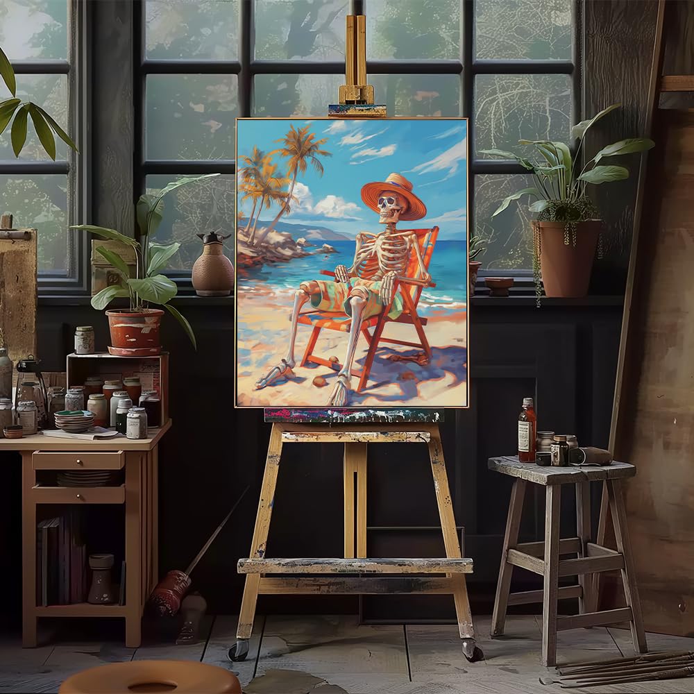 Natuyalo Paint by Numbers Kit for Adults - Skeleton Man DIY Adult Paint by Number Kits Summer Beach Acrylic Canvas Painting for Adults Beginners Kids Art Crafts Without Frame, 16x20 Inch Natuyalo