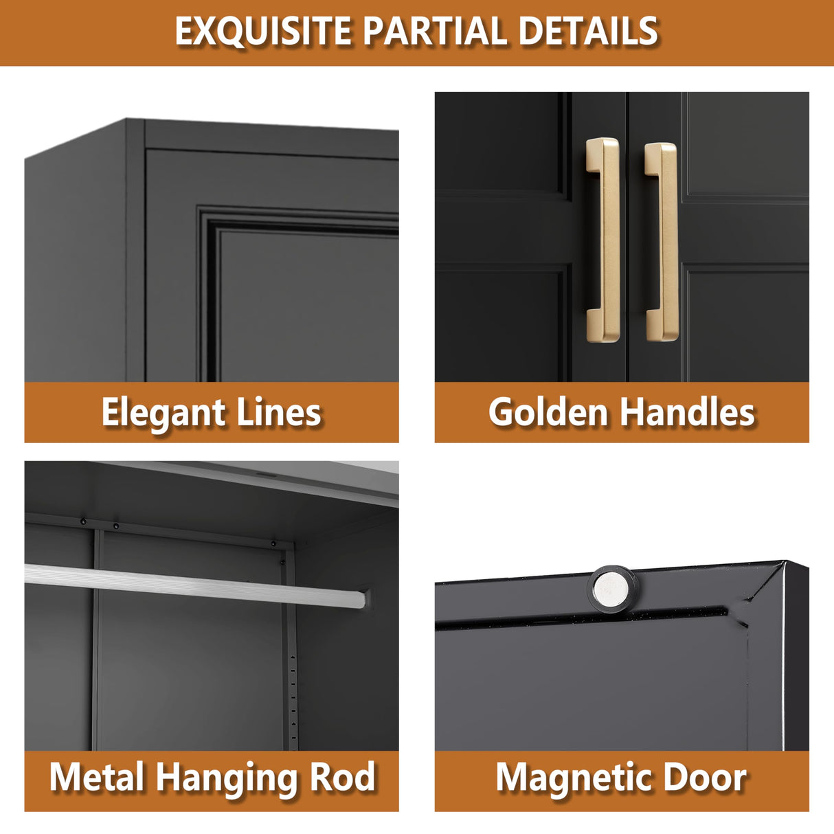 Polup Metal Armoire Wardrobe Closet with Drawer, 71“ Tall Wardrobe with Doors and Shelves, Metal Wardrobes Closet with Hanging Rod, for Bedroom, Black, Assembly Required Polup